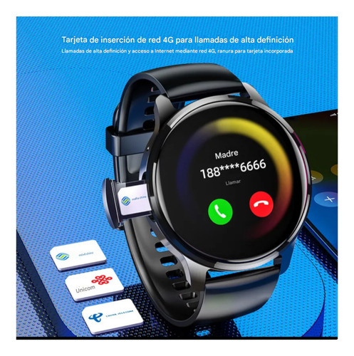 Smartwatch Chip 4g Con Camara Aplicaciones Negro Negro