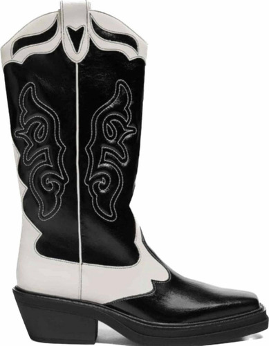 Botas Vaqueras Blanco Con Negro Largas