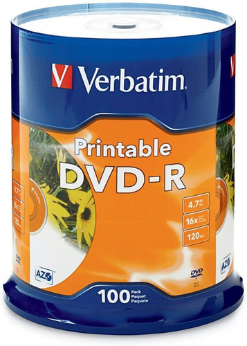 Disco Verbatim Dvd-r 4.7gb 16x Imprimible Tubo De 100