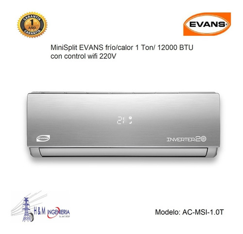 Minisplit Evans Frío/calor 1 Ton/12000 Btu Control Wifi 220v