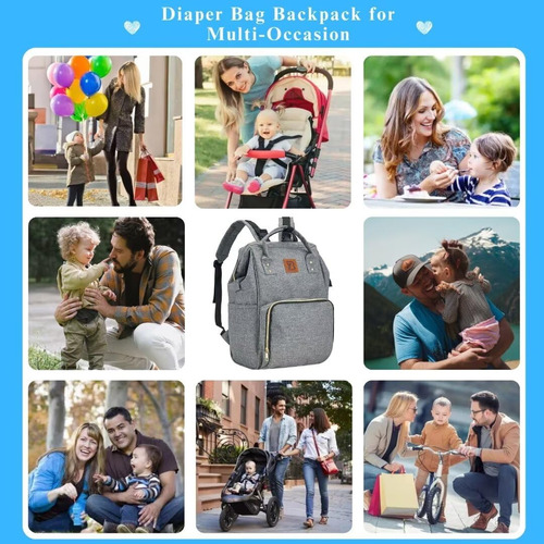 Mochila Para Pañales Impermeable Gran Capacidad Color Gris