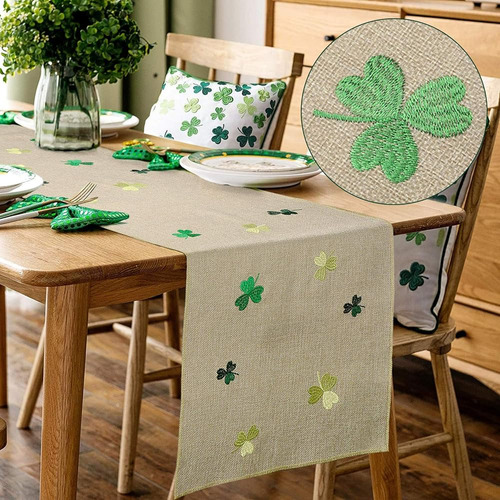 Yuboo Lucky Shamrock Burlap Caminos De Mesa, Decoración De M