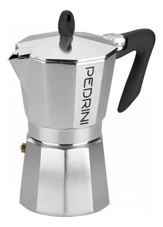 Cafetera 6 Pocillos Pedrini Italiana Moka Aluminio Color Plateado/negro