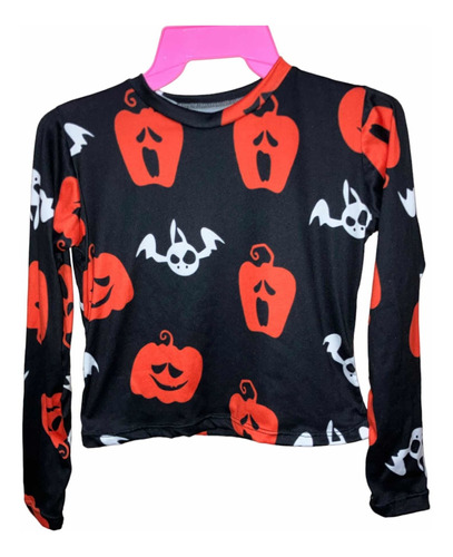 Crop Top Para Dama Talla Ch: Halloween Calabaza Y Murciélago