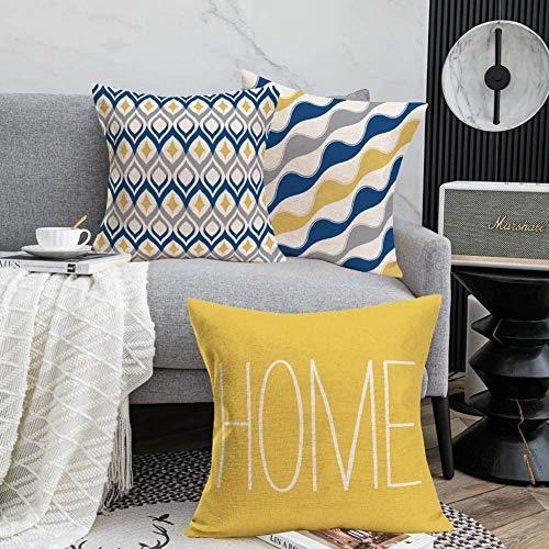 Funda Almohada Geométrica 16x16 Pulgadas Azul Amarillo Gris