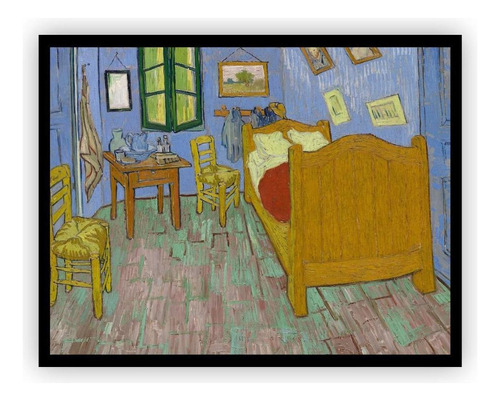 Quadro O Quarto Van Gogh Arte Com Moldura Preta 60x40cm Cor Preto