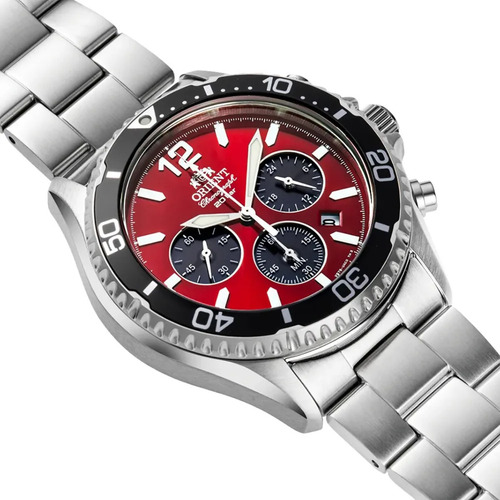Reloj Cronografo Orient Mako Solar Ra-tx0207r10b Chiarezza Plateado Negro Rojo