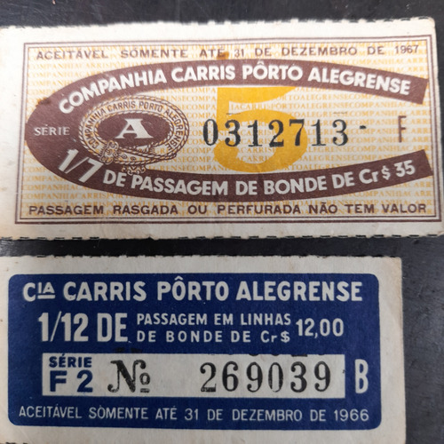 Carris Porto Alegrense Vale Transporte Bonde 65, 66 E 67