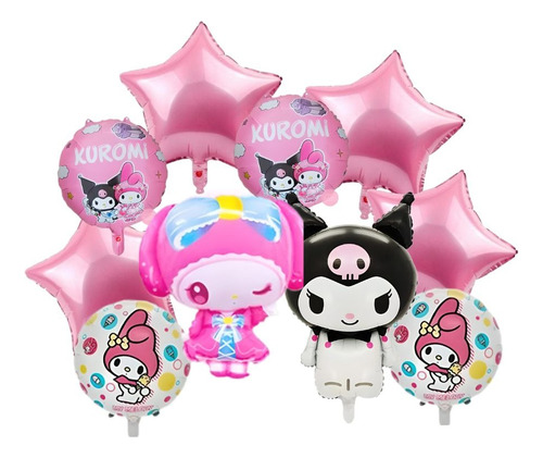 Bouquet 10 Globos Kuromi Melody 60cm3d+8metalizados45cm 