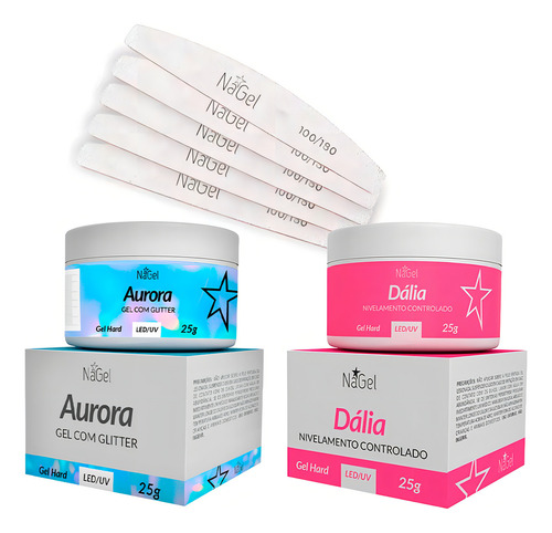 Kit 2 Géis Nagel Dália 25g + Aurora 25g + 5 Lixas Nagel Cor Aurora E Dália