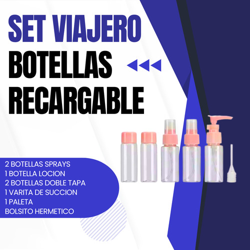 Neceser Kit 5 Frascos Envases Viajes Dosificador Recargable