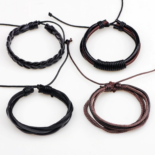 Pulseira 4 Un Masculino Feminino Couro Ajustável Goiania