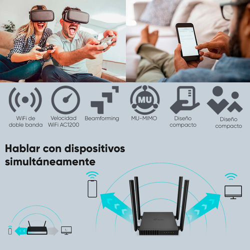 Tp-link Router Wi-fi De Doble Banda Ac1200 V6 Wi-fi De Alta Velocidad 4 Antenas Externas De Alta Ganancia Fácil Instalación Multi-modo Controles Parentales Red De Invitados Transmisión Fluida De Hd