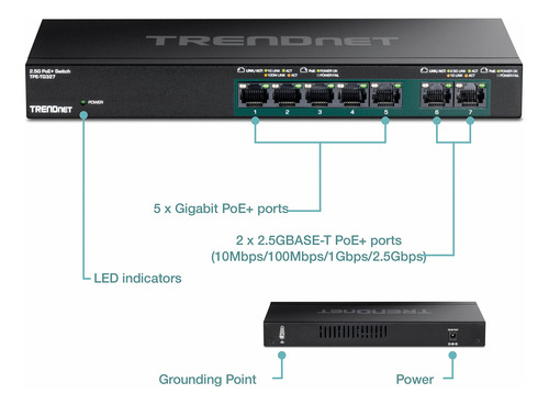 Conmutador Ethernet Trendnet Tpe-tg327 Poe+ De 7 Puertos Y V