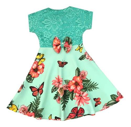 Vestido Infantil De Renda Moda Kids Laço Nas Costas Promoção