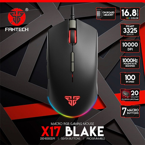 Mouse Fantech Blake X17 Rgb 10000 Dpi 7 Botones