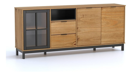 Aparador Denise 1219 La Cueva Muebles Color Miel/negro Aparador Bargueño Rack Buffet Living Comedor Madera