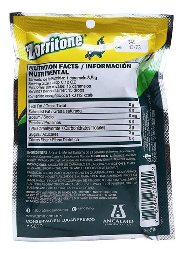 Imagen 2 de 2 de Zorritone Caramelo Tradicional 15 Caramelos Garganta Irritad