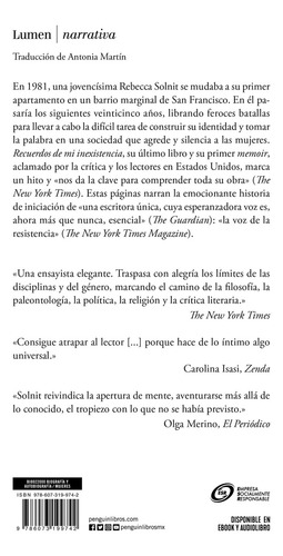 Recuerdos de mi inexistencia, de Solnit, Rebecca. Ensayo Editorial Lumen, tapa blanda en español, 2021