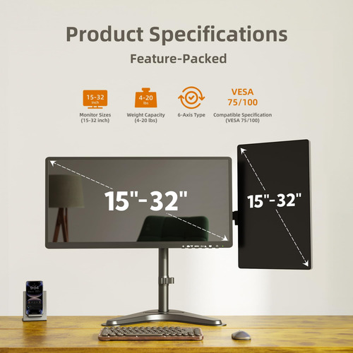 Claiks Dual Monitor Monitor, Brazo De Monitor Ajustable Ergo