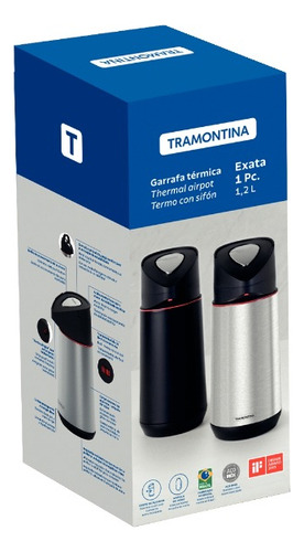 Garrafa Térmica Exata 1,2 Litros Aço Inox Preto Tramontina