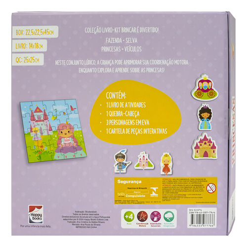 Kit Livro Brincar É Divertido! Princesas por Brijbasi Art Press Edição 1 Box Com Um Livro De Atividades, Quebra-cabeça, 5 Personagens Interativo E 3 Peças Em Eva Português 2024 por Editora Happy Books