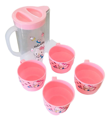 Set De Jarra Más 4 Tazas Hello Kitty Y Sus Amigos