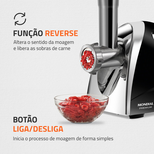 Moedor De Carne Elétrico Premium Mondial Preto/inox Mc-03 Cor Preto 220v