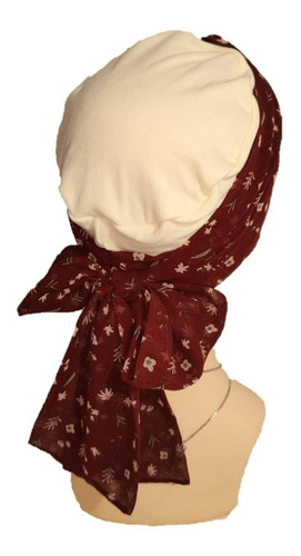 Turbante Gorro Dama Mujer Elegante Mascada Oncológico Quimio Color Beige Con Tinto