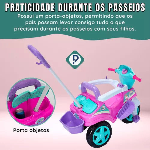 Triciclo Infantil Menina Motoca Rosa Com Empurrador E Pedal