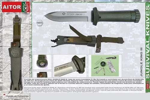 Cuchillo Aitor Jungle King 3 Verde C/ Kit Supervivencia.