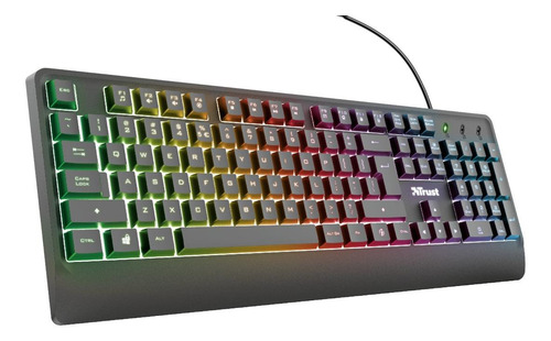 Imagen 2 de 2 de Teclado gamer Trust Ziva QWERTY español España color negro con luz rainbow