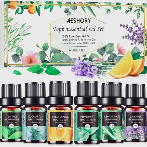 Aeshory Kit De 6 Aceites Esenciales Para Difusor Y Aromaterapia Y Spa 10 Ml - Lavanda, Árbol De Té, Eucalipto, Naranja Dulce, Menta, Limoncillo.these Aromatherapy Oils Perfect For Diy Scented Candles