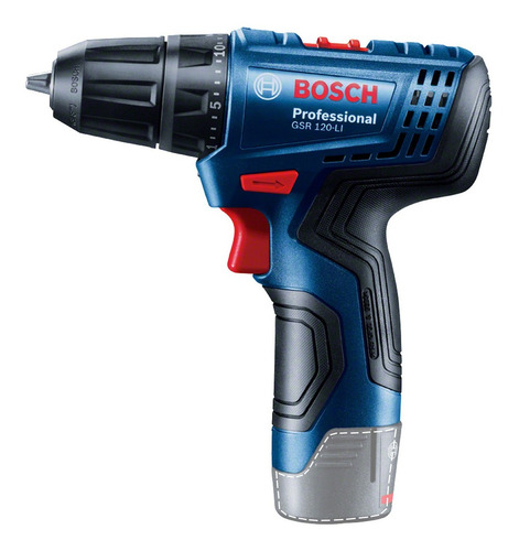 Taladro atornillador inalámbrico de 10mm Bosch GSR 120-LI 12V + 1 batería de 2Ah + accesorio con maletín de transporte 127V/220V