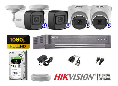 Cámaras Seguridad Kit 4 Audio Incorporado Hikvision Full Hd