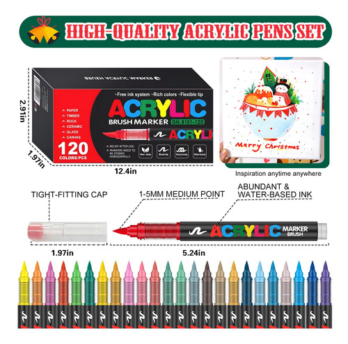 Marcadores De Pintura Acrílica Amamao, 120 Colores, Punta De