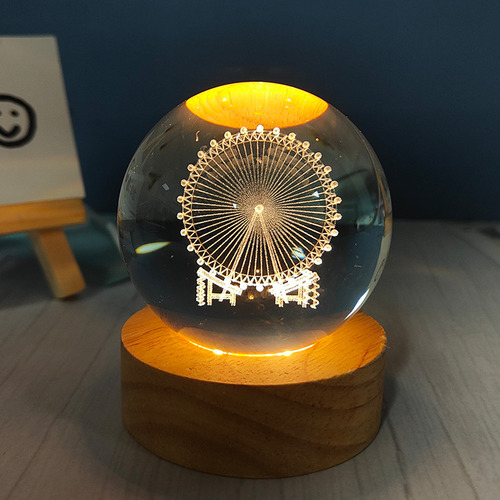 Solar System Usb Night Light - Engraved Crystal Ball Gift