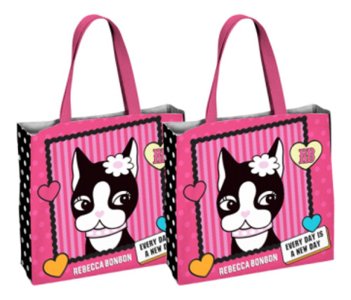 2 Bolsa Ecologica Ecobag Retornavel Dobravel Reutilizavel Rb Cor Rosa E Preto Rebecca Bonbon