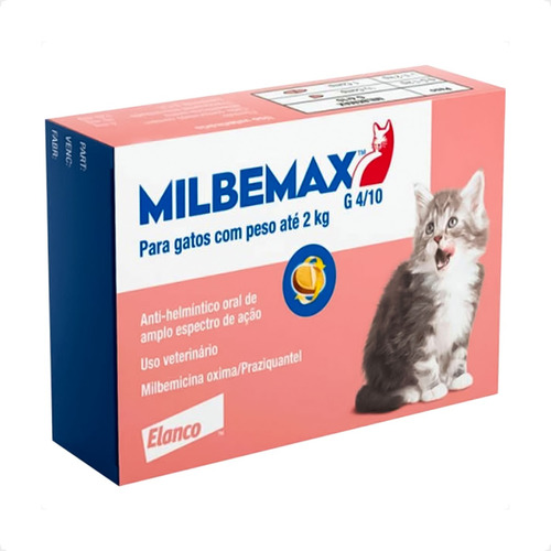 Vermifugo Milbemax Para Gatos Até 2kg - 2 Comprimidos