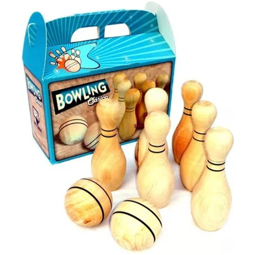  Mini Bowling Madera Juego Clasico Juguete Retro Niños Caja 