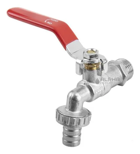 Torneira Esfera Jardim C/ Bico Uso Geral 1/2 X 3/4 Metal Acabamento Polido brilhante Cor Prateado Marca Alpha Hidrometais
