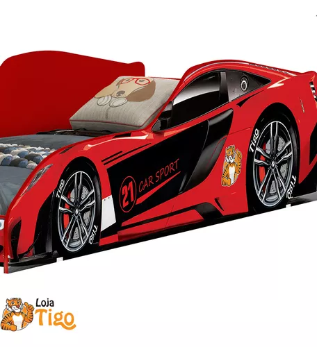 Mini Cama Infantil Carro de Corrida Vermelho + Colchão e Protetor