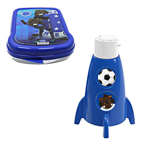 Kit Garrafinha Garrafa Cruzeiro Time Pote Porta Sanduíche