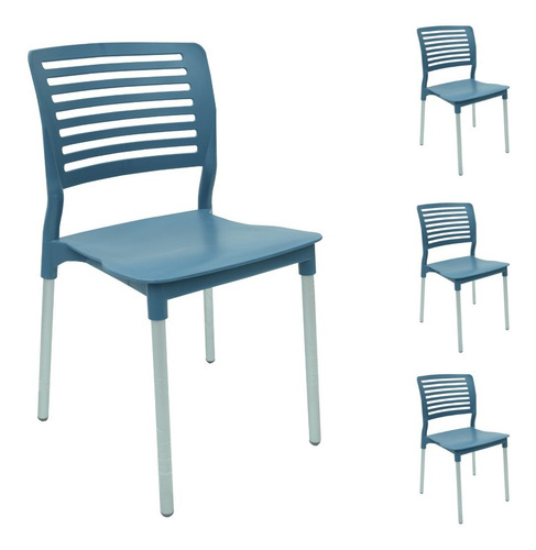 Set De 4 Sillas Galeri Modernas P/ Restaurante- Estructura De La Silla Aluminio Asiento Turquesa