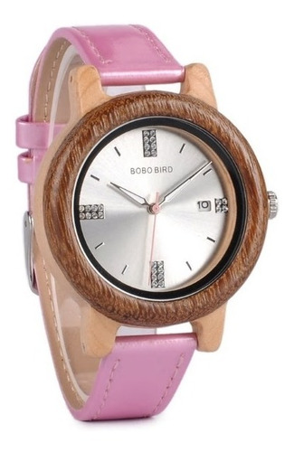 Relógio Feminino Bambu Madeira P29a Pink Analógico Bobo Bird