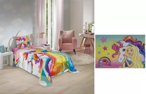 Jogo de Cama Lençol + Fronha Barbie Unicórnio