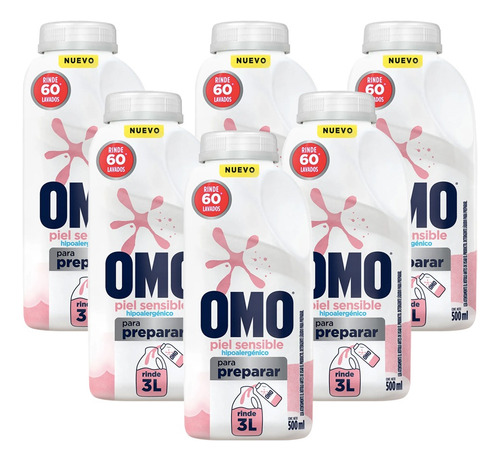 Omo Detergente Liquido Piel Sensible Para Diluir 6 X 500 Cc