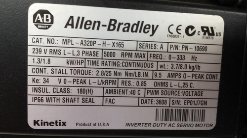 Servomotor planetario Allen Bradley Vutek 5000 rpm C/n
