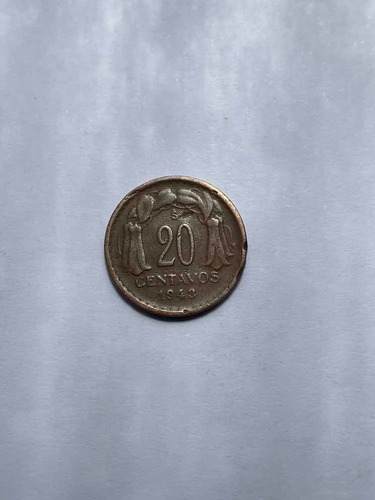 Moneda De Cobre De 20 Centavos Chilenos Del Año 1943