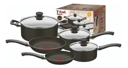 Set 8 Pzas T-fal Basic Teflon Tapa Vidrio T681g4b3